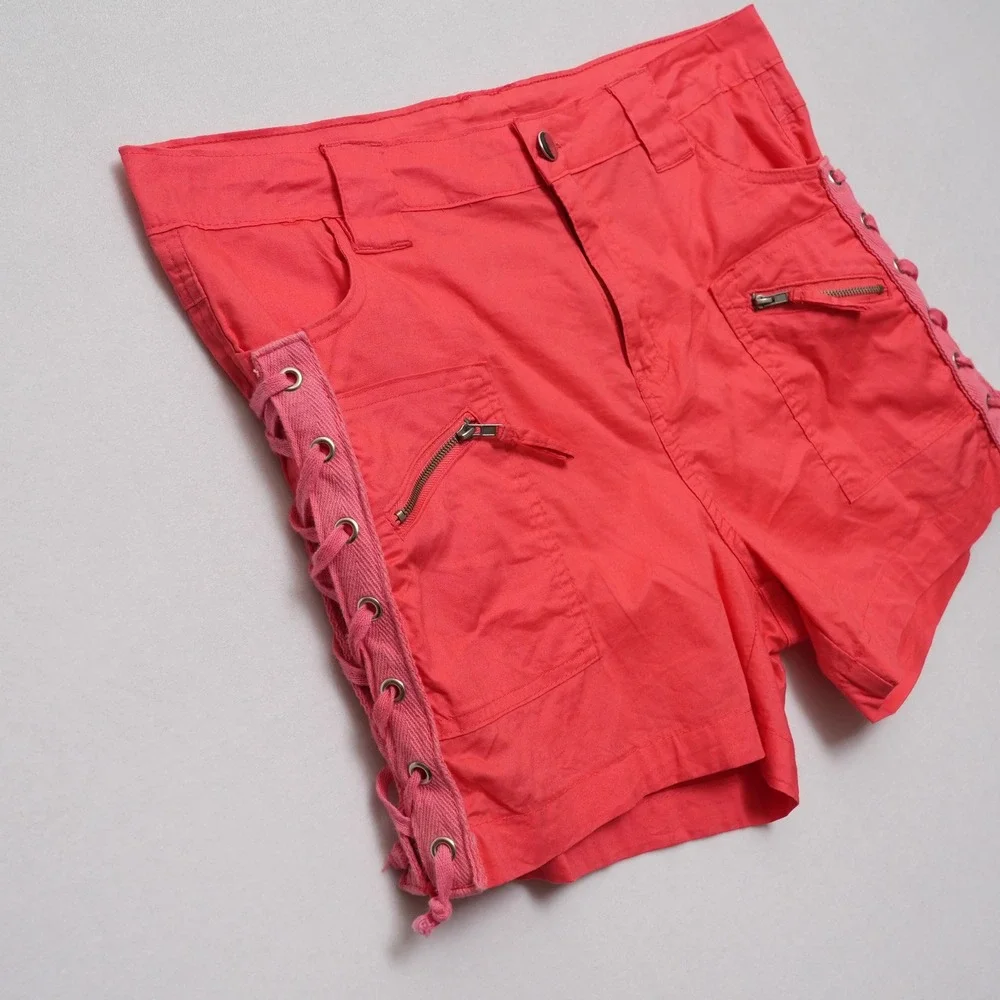 Helium London Side Laced‎ Shorts Womens Large Red 6-Pocket Utility Cargo